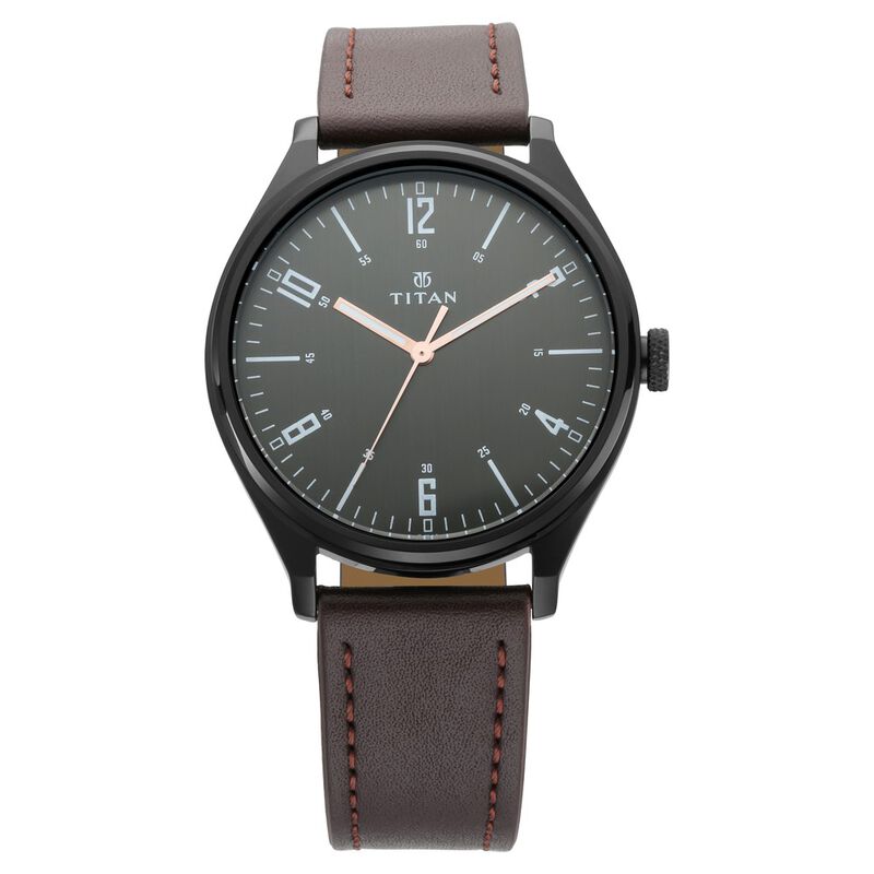 Titan Men's Minimalist Zen Watch Black: Sleek Leather Strap with Contrast Hands - image number 0