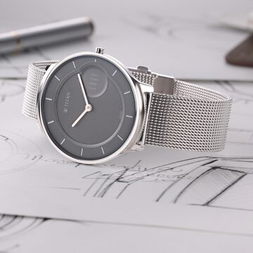 Titan Minimals Grey Dial Analog Stainless Steel Strap Watch for Men