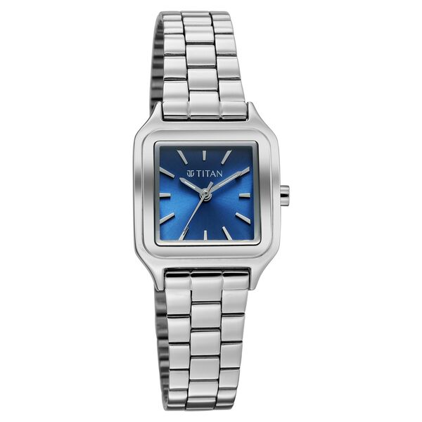 Titan Workwear Essentials Quartz Analog Blue Dial Silver Stainless Steel Strap Watch For Women - image number 1