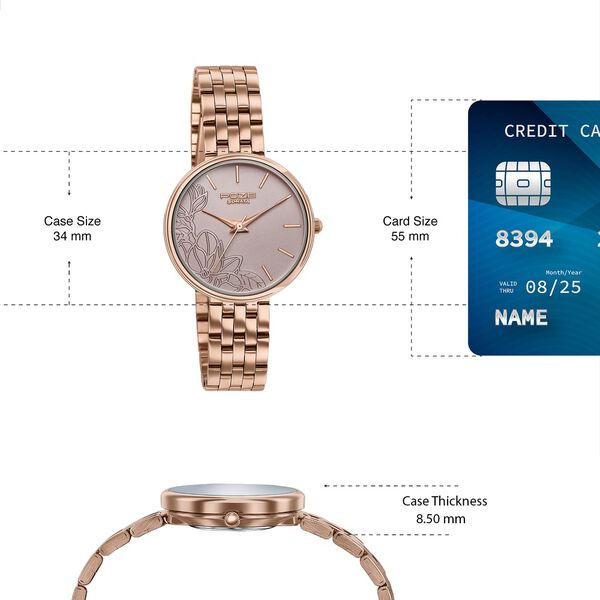 Poze Poze Quartz Analog Beige Dial Rose Gold Metal Strap Watch For Women - image number 3