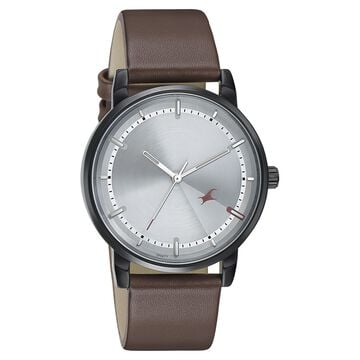 Fastrack Style Up Silver Dial Leather Strap Watch for Guys