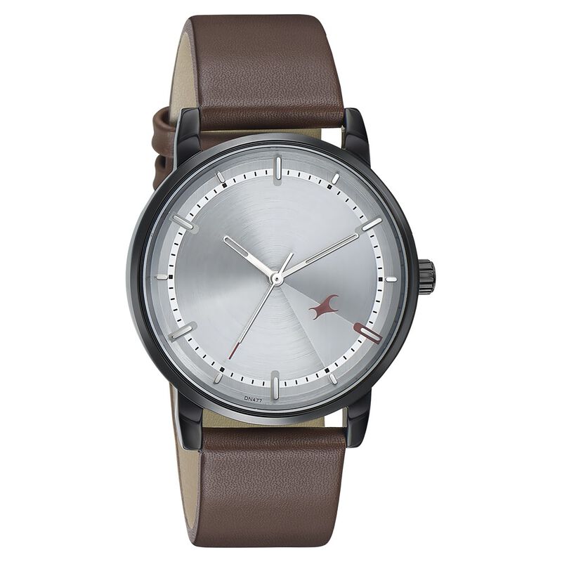 Fastrack Style Up Silver Dial Leather Strap Watch for Guys - image number 0