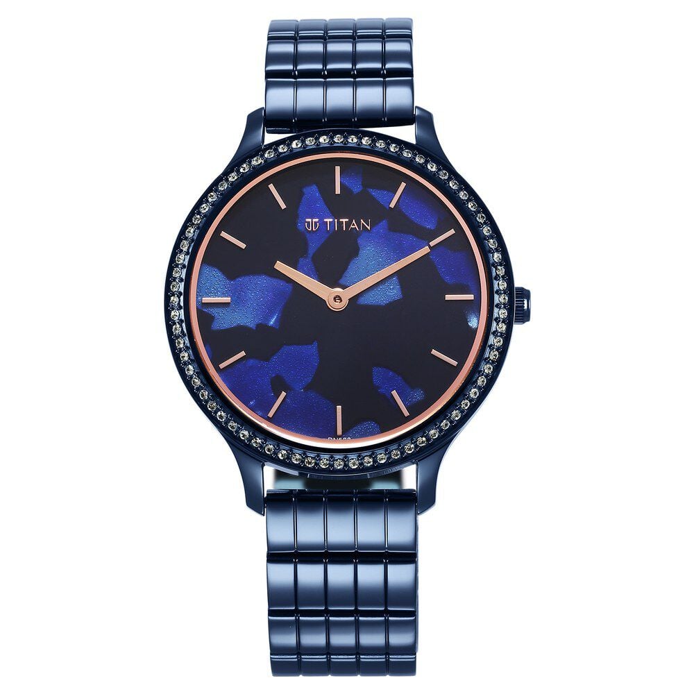 Titan Secluded Quartz Analog Blue Acetate Dial Stainless Steel Strap Watch For Women-image-41