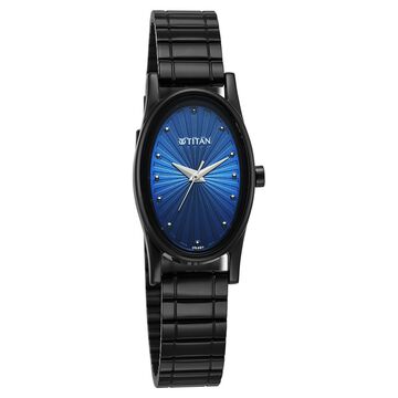 Titan Karishma Quartz Analog Blue Dial Black Stainless Steel Strap Watch For Women