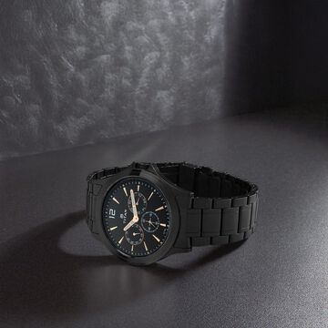 Titan Quartz Multifunction Black Dial Stainless Steel Strap Watch for Men
