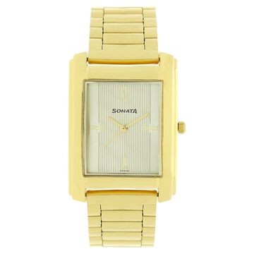 Sonata Quartz Analog Champagne Dial Stainless Steel Strap Watch for Men