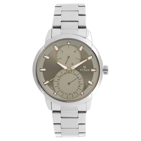 Titan Quartz Multifunction Grey Dial Stainless Steel Strap Watch for Men - image number 0