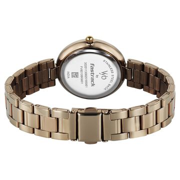 Vyb Aura By Fastrack Quartz Analog Khaki Dial Brown Stainless Steel Strap Watch For Girls