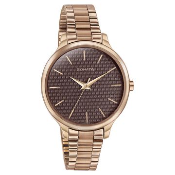 Sonata Wedding Bling Quartz Analog Brown Dial Rose Gold Stainless Steel Strap Watch for Women