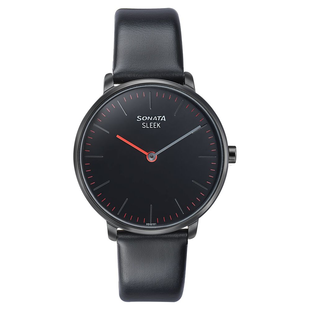 Sonata Sleek Quartz Analog Black Dial Black Leather Strap Watch for Women-picture-19