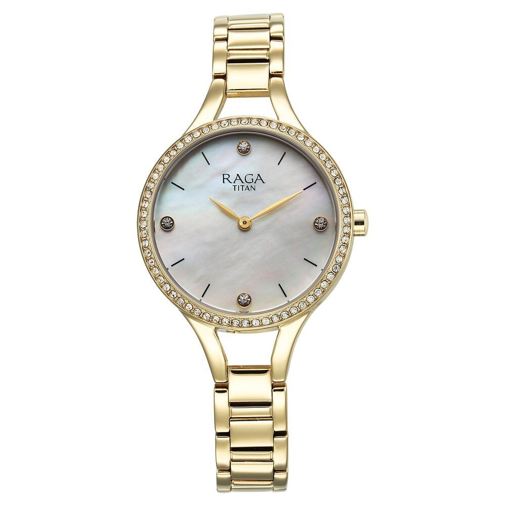 Titan Raga Showstopper Quartz Analog Mother Of Pearl Round Dial Golden Metal Strap Watch For Women-image-42