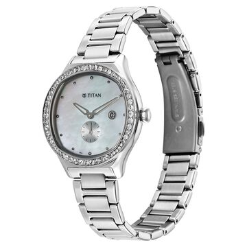 Titan Glamour Quartz Analog with Date Mother Of Pearl Dial Stainless Steel Strap Watch For Women