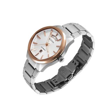 Titan Astral Concealed Automatic Analog with Silver White Dial Stainless Steel Strap Watch for Men