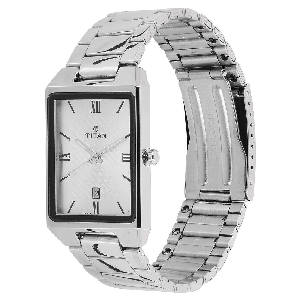 Buy Online Titan Quartz Analog with Date Silver Dial Stainless Steel Strap Watch for Men 1777sm01 Titan