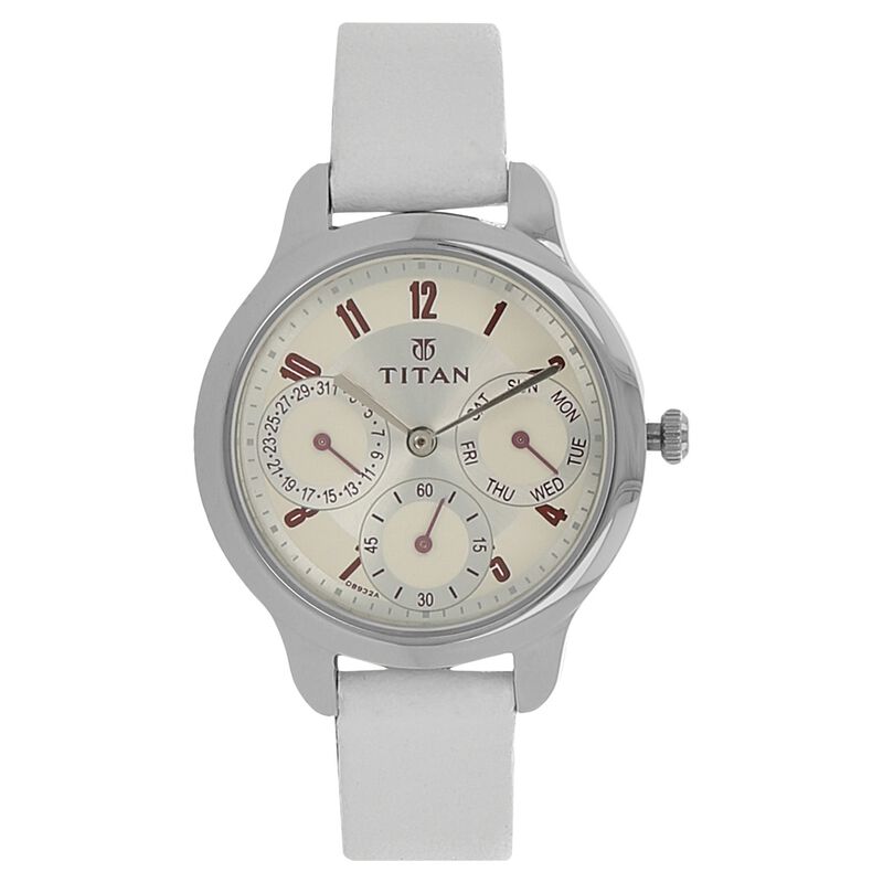 Buy Online Titan Quartz Multifunction Silver Dial Leather Strap Watch ...