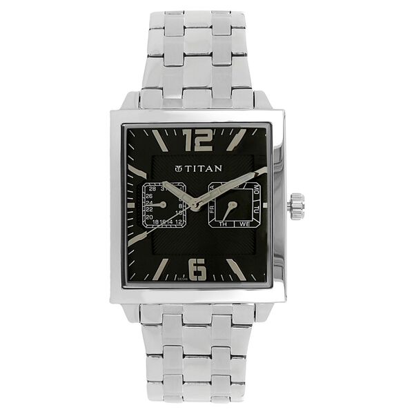 Titan Quartz Analog with Day and Date Black Dial Stainless Steel Strap Watch for Men - image number 0