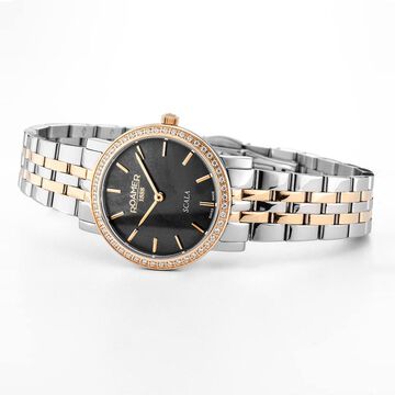 Roamer Scala Quartz Analog Black Mother Of Pearl Dial Two Toned Stainless Steel Strap Watch For Women