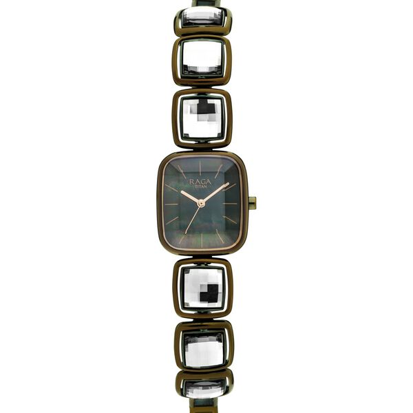 Titan Raga Moments Of Joy Quartz Analog Mother of Pearl Dial Green Metal Strap Watch For Women - image number 3