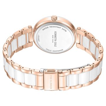 Kenneth Cole Quartz Analog White Dial White Stainless Steel & Ceramic Strap Watch For Women
