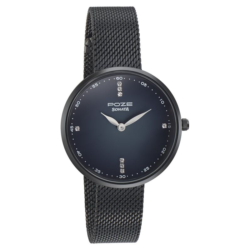 Sonata Poze Quartz Analog Black Dial Mesh Strap Watch for Women