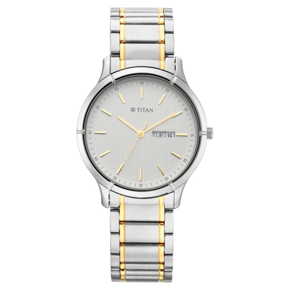 Buy Online Titan Lagan White Dial Analog with Day and Date Metal Strap Watch for Men ns1775bm02 Titan