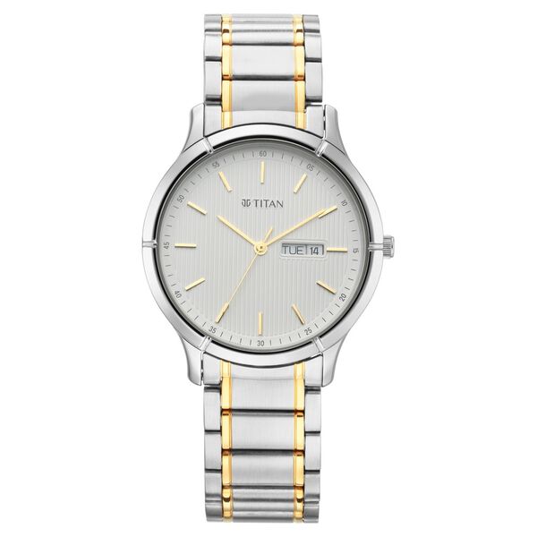 Titan Lagan White Dial Analog with Day and Date Metal Strap Watch for Men - image number 1