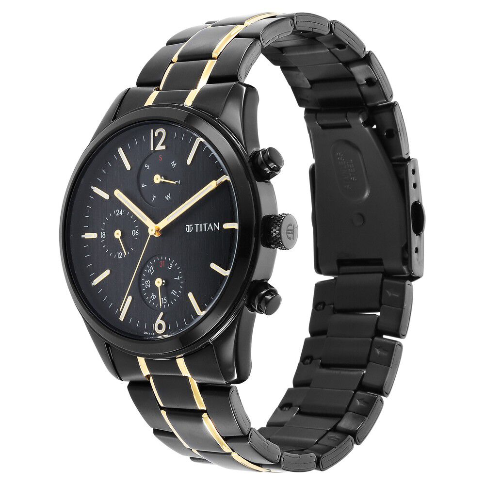 Titan watch black and gold clearance