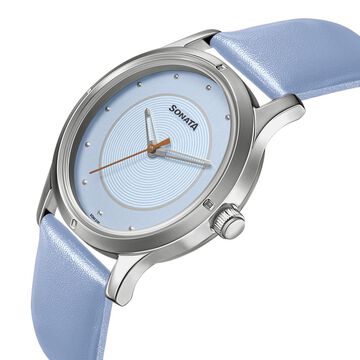 Sonata Women of Steel Blue Dial Leather Strap Watch for Women