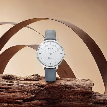 Titan Edge Quartz Analog Grey Dial Grey Leather Strap Watch For Women