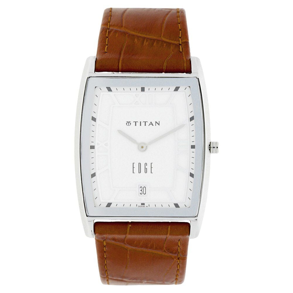 Buy Online Titan Quartz Analog with Date White Dial Leather Strap