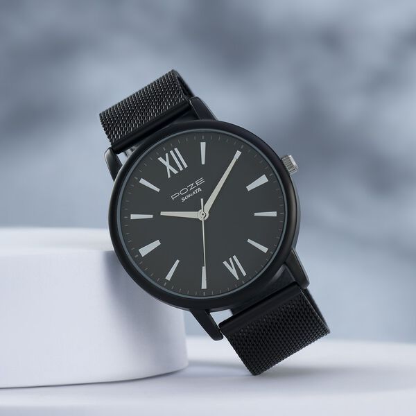 Sonata Poze Quartz Analog Grey Dial Black Mesh Strap Watch For Men - image number 0