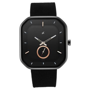 Fastrack After Dark Black Dial Black Leather Strap Watch for Guys