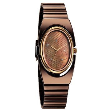 Fastrack UFO Quartz Analog Brown Mother Of Pearl Dial Brown Colour Stainless Steel Strap Watch For Girls