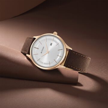 Titan Classique Slimline Silver Dial Analog with Date Leather Strap watch for Men