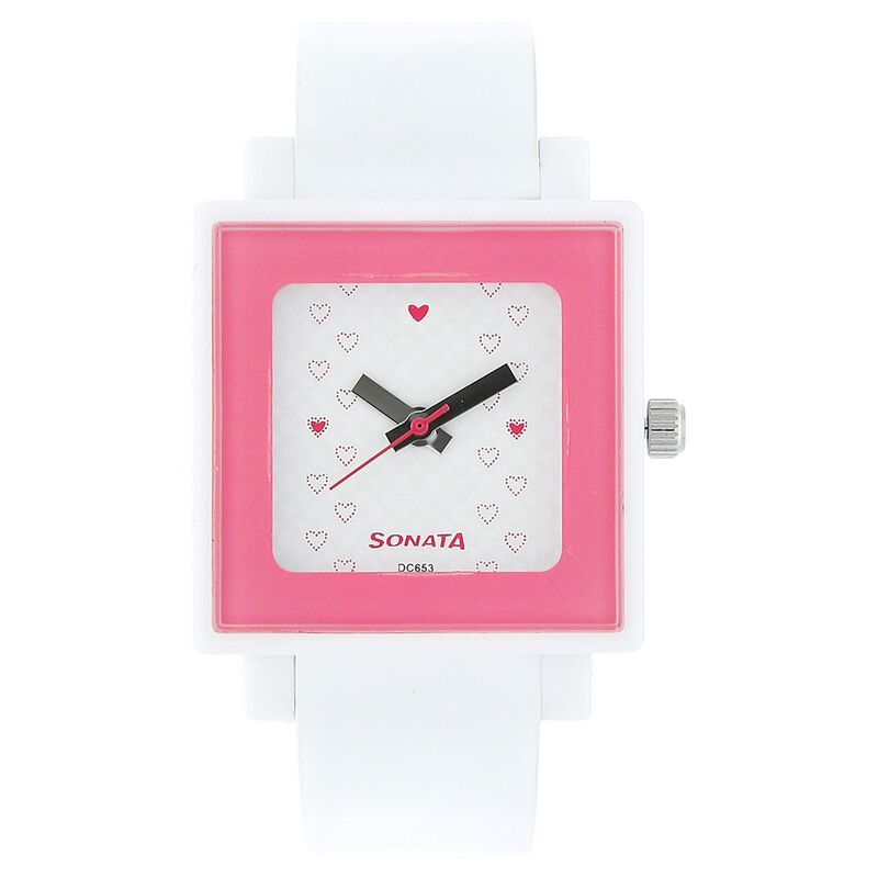 SF Quartz Analog White Dial Plastic Strap Watch for Women