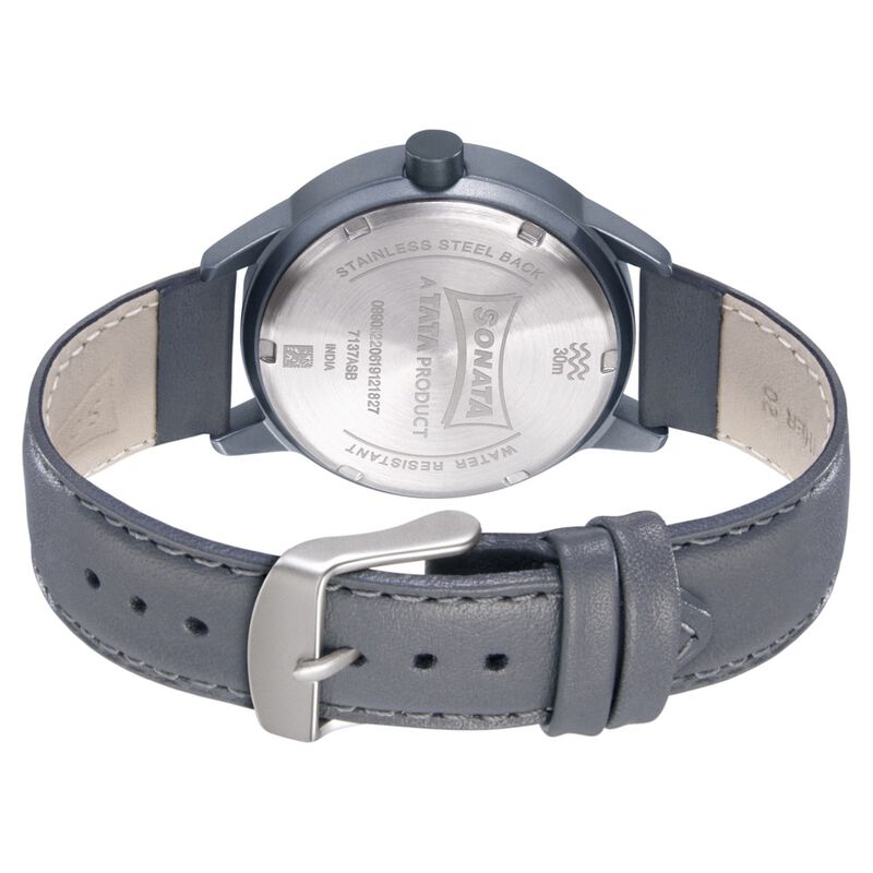 Sonata Quartz Analog with Day and Date Grey Dial Leather Strap Watch for Men - image number 3
