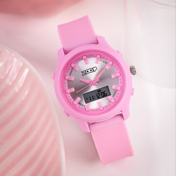 Zoop Ana-Digi Watch with Silver Dial & Pink Strap for Girls Kids, from House of Titan