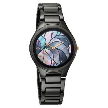 Edge Tessel Quartz Analog Black Dial Black Ceramic Strap Watch For Women