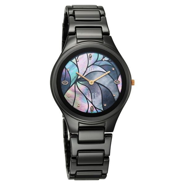 Edge Tessel Quartz Analog Black Dial Black Ceramic Strap Watch For Women - image number 1