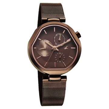 Fastrack Tick Tock Quartz Multifunction Brown Dial Stainless Steel Strap Watch For Girls