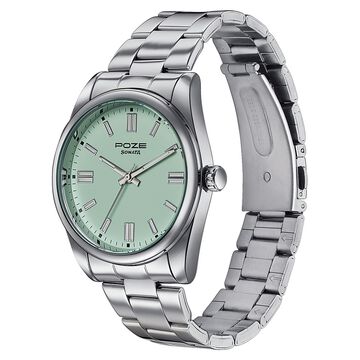 Poze Poze Quartz Analog Green Dial Silver Metal Strap Watch For Men