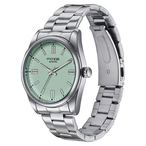 Poze Poze Quartz Analog Green Dial Silver Metal Strap Watch For Men - image number 4