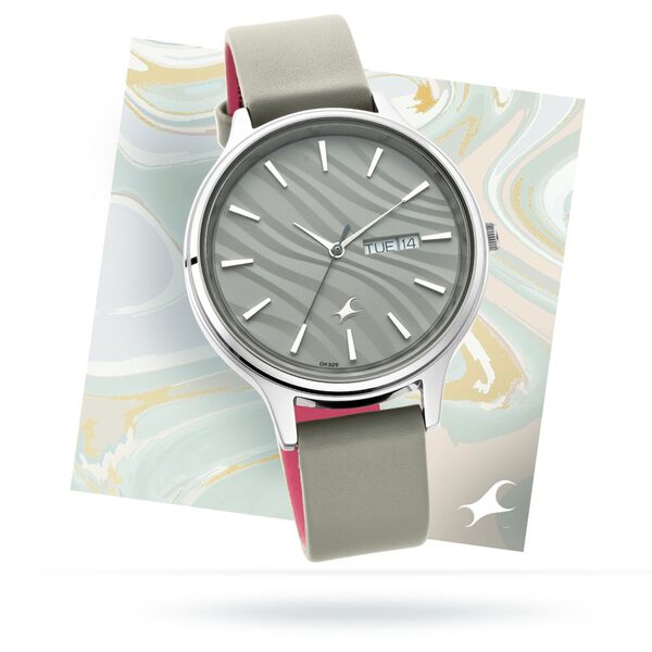 Fastrack Ruffles Quartz Analog with Day and Date Grey Dial Leather Strap Watch for Girls - image number 0