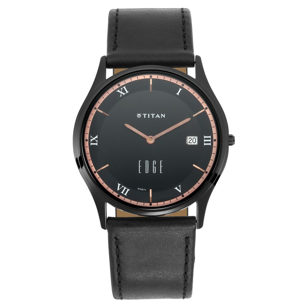 Buy Online Titan Edge Black Dial Analog with Date Leather Strap