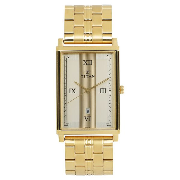 Titan Quartz Analog with Date Champagne Dial Stainless Steel Strap Watch for Men - image number 0