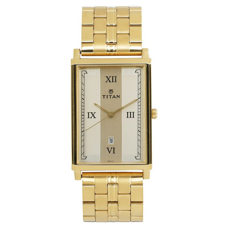Titan Quartz Analog with Date Champagne Dial Stainless Steel Strap Watch for Men