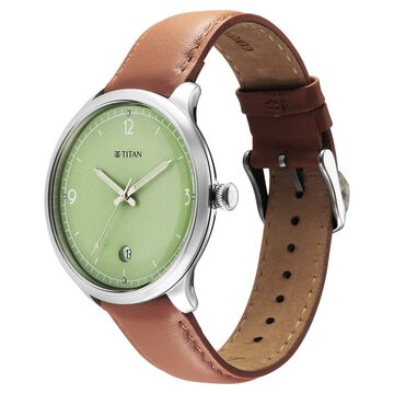 Titan Timeless Treasures Quartz Analog with Date Green Dial With Brown Color Leather Strap Watch For Men