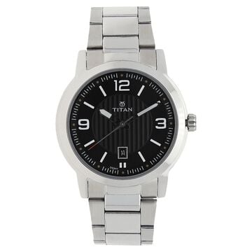 Titan Quartz Analog Analog with Date Black Dial Stainless Steel Strap Watch for Men