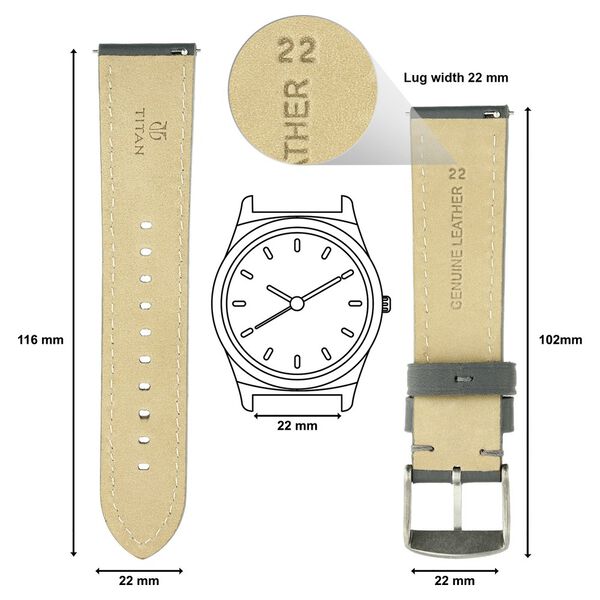22 mm Grey Genuine Leather Strap for Men - image number 1