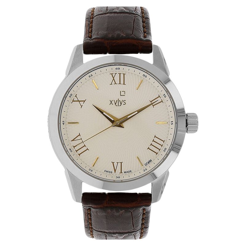 Xylys Swiss Analog Black Leather Strap and Silver Dial Watch For Men